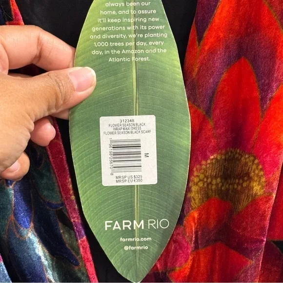 Farm Rio Medium Flower Season Black Wrap Maxi Velvet Dress Wedding Formal Party - Picture 5 of 9